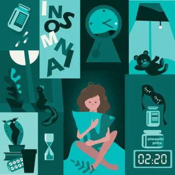 Insomnia. set of pictures on the problem of sleeping Stock Illustration