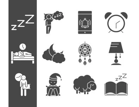 Insomnia sleep problems disorder set linear icons style Stock Illustration