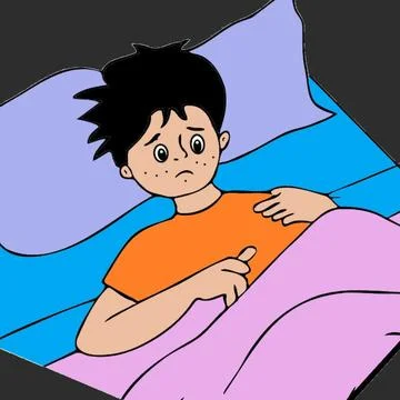 Insomnia sleepless night boy suffering from insomnia illness disease concep.. Stock Illustration