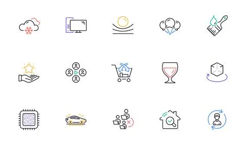 Inspect, Loyalty program and Video conference line icons for website, printing Illustrazione stock