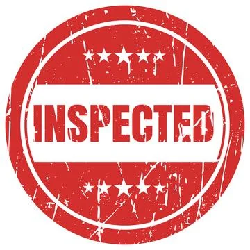 Inspected rubber stamp icon in red distressed ink on white for quality cont.. Stock Illustration