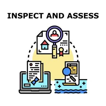 Inspecting and assessing documents for evaluation concept 库存插图