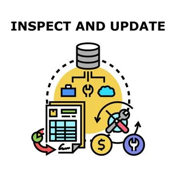 Inspecting and updating system data and settings concept Stock Illustration