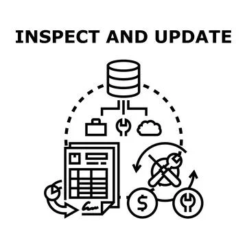 Inspecting and updating system data and settings concept Stock Illustration