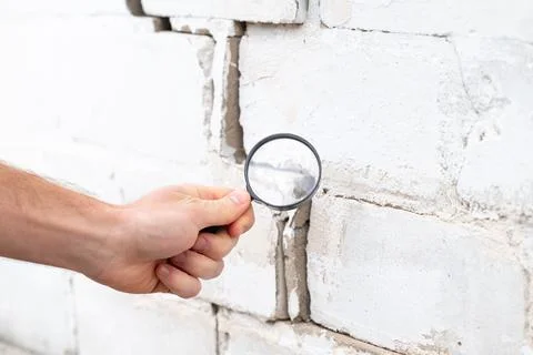 Inspecting building with a crack Stock Photos
