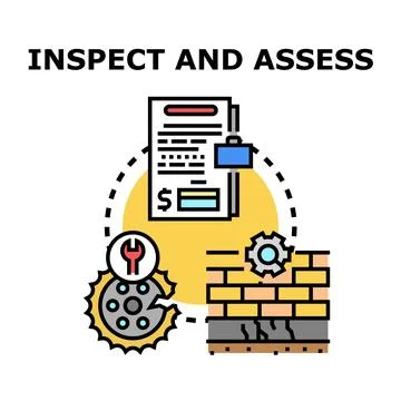 Inspecting building structure and assessing repair work costs Stock Illustration