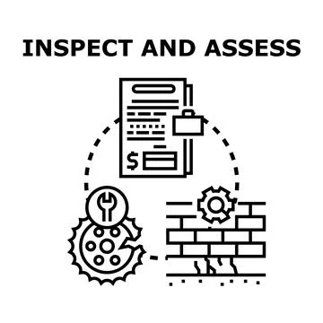 Inspecting building structure and assessing repair work costs Stock Illustration