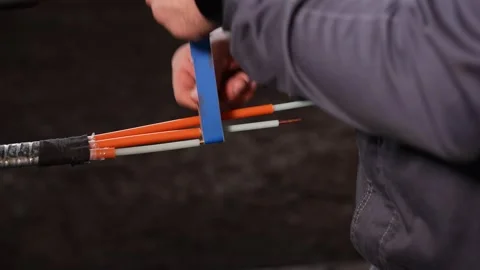 Inspecting Cable Splice, Technician Carefully Encasing Connection With Stock Footage 323793297