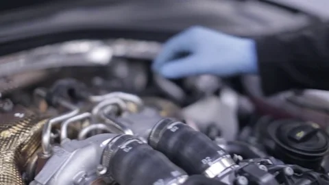 Inspecting a Car Engine Stock Footage 76080653