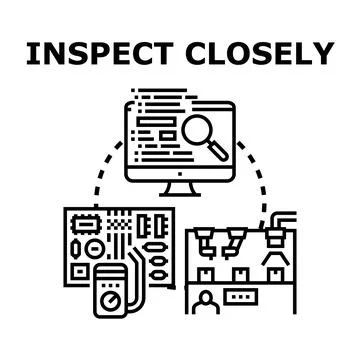 Inspecting closely and analyzing data quality control system Stock Illustration