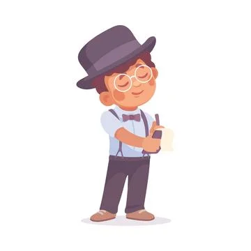Inspecting Detective Boy Character Write Notes Investigating Case Vector Stock Illustration