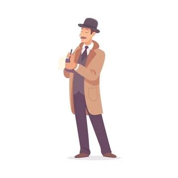 Inspecting Detective Man Character Write Notes Investigating Case Vector Stock Illustration