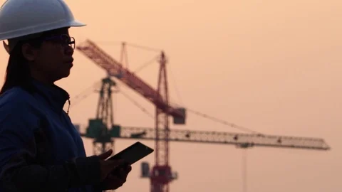 Inspecting Engineer in Construction Site  Stock Footage 124847391