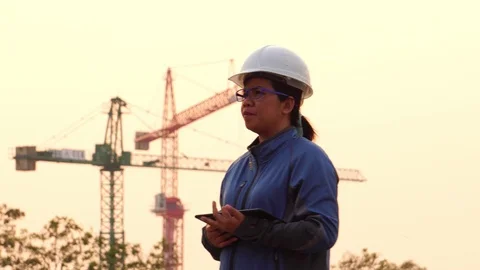Inspecting Engineer in Construction Site  Stock Footage 124848047