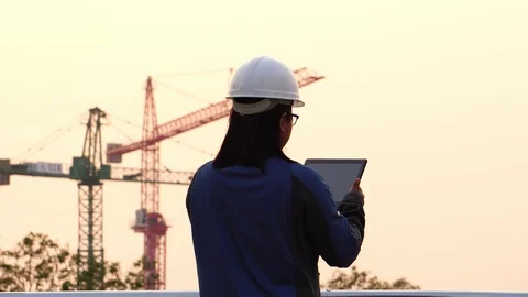 Inspecting Engineer in Construction Site  Видео 124848811