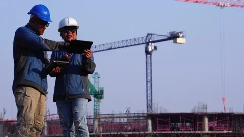 Inspecting Engineer in Construction Site Stock Footage 147607185