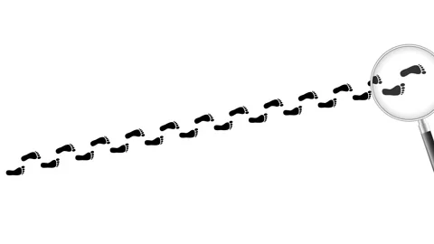 Inspecting footprint tracking animation with magnifying glass. Video stock 321896583