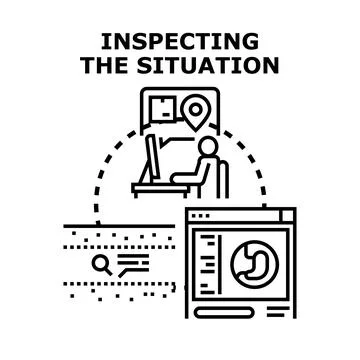 Inspecting process situation, analyzing data, and finding solutions Stock Illustration