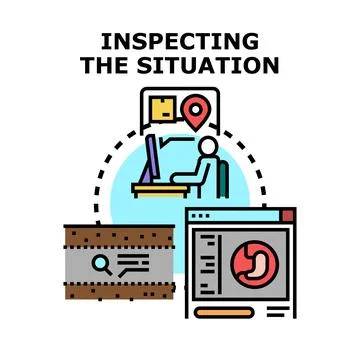Inspecting process situation, analyzing data, and finding solutions Stock Illustration