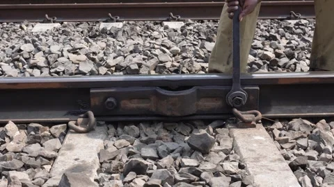 Inspecting Railway Track Stock Footage 336429731