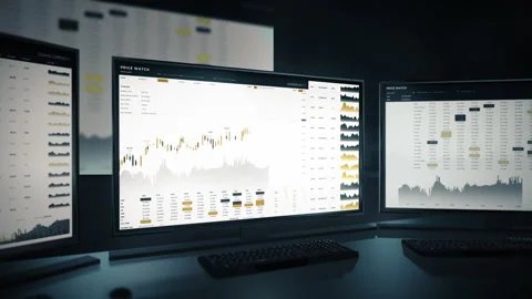 Inspecting the share price graph using the investment management software Stock Footage 271137760