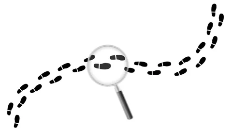 Inspecting shoeprint tracking animation with magnifying glass. Stock Footage 321864883