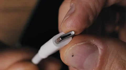 Inspecting USB-C Cable Connector Macro Detail Stock Footage 320573774