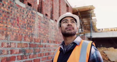 Inspection, architect and man at construction site for thinking, development or Stock Footage 336226757