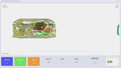 Inspection Of Baggage In Scanning Software To Detect Prohibited Objects Stock Footage 162878347