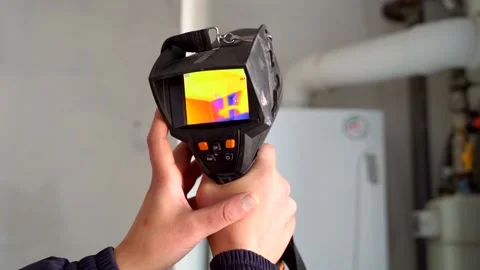 Inspection of enclosing structures inside the premises with a thermal imager. Stock Footage 149693662