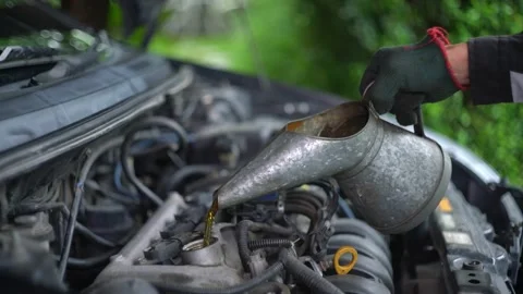 Inspection of the engine and checking the motor oil level Video stock 208592962