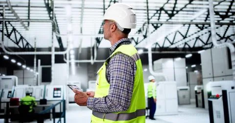 Inspection Engineer Worker At Construction Site Using Tablet Stock Photos