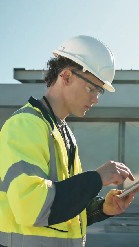 Inspection, man and construction worker with tablet on site outdoor for email Stock Footage 343603079