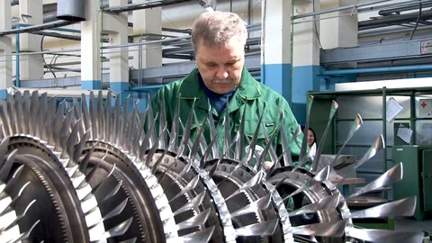 Inspection of rotor of compressor engine of Su-24 aircraft (fencer) after repair Video stock 123209939