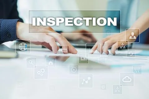 Inspection on virtual screen. Business, technology and internet concept. Stock Illustration