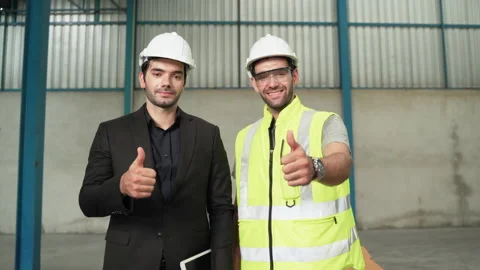 Inspector and factory engineer are thumbs up to express confidence. Stock Footage 140667751
