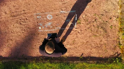 Inspector checking data and graphics from his tablet computer - 3d render Video stock 157620332