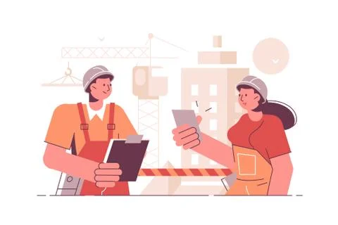 Inspector checking progress of construction work Stock Illustration