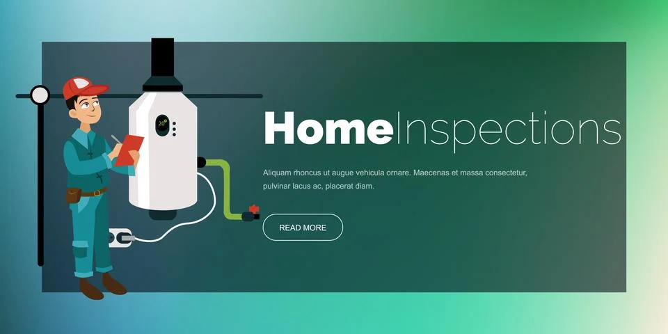 Inspector with checklist examines heating system poster Stock Illustration