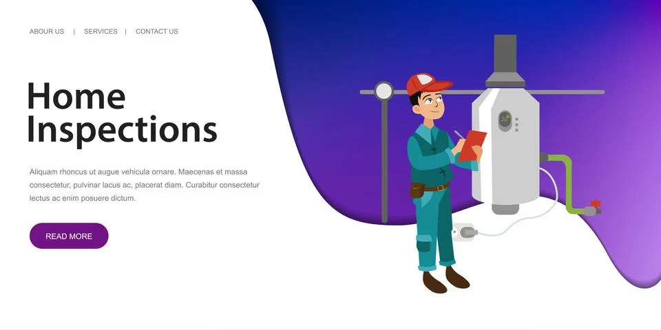 Inspector with checklist examines heating system poster Stock Illustration