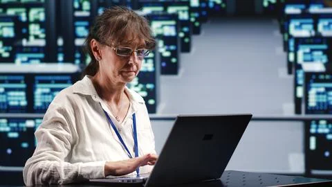 Inspector doing regular server checking Stock Photos