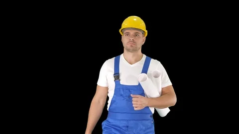 Inspector Engineer Man Looking Around While Walking, Alpha Channel Stock Footage 109063815