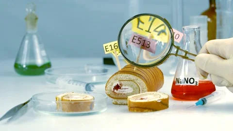 The inspector examines the sweet roll from the store in the laboratory. Video stock 168219044