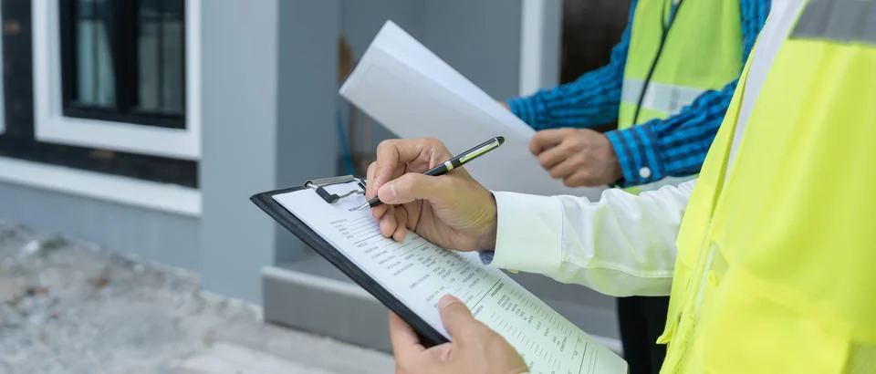 Inspector or engineer is inspecting construction and quality assurance new .. Foto stock