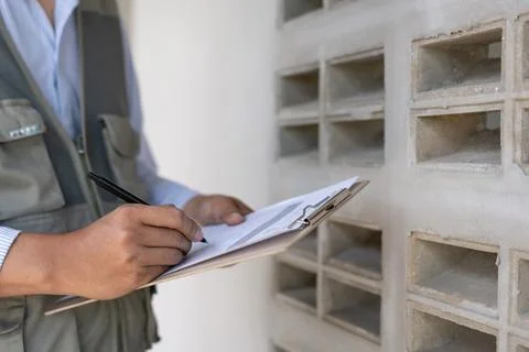 Inspector or engineer is inspecting construction and quality assurance new .. Foto stock