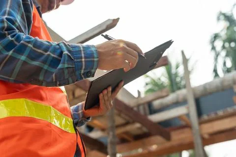 Inspector or engineer is inspecting construction and quality assurance new .. Stock Photos
