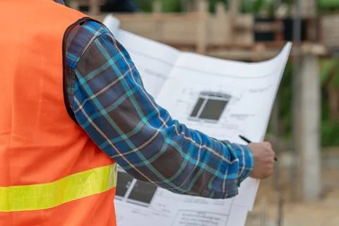 Inspector or engineer is inspecting construction and quality assurance new .. Fotos de archivo