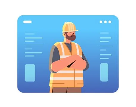 Inspector or foreman in hardhat controlling building process inspector in Ilustración de archivo