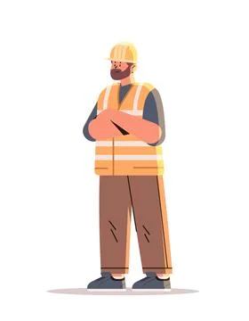 Inspector or foreman in hardhat controlling building process inspector in Stock-Illustration