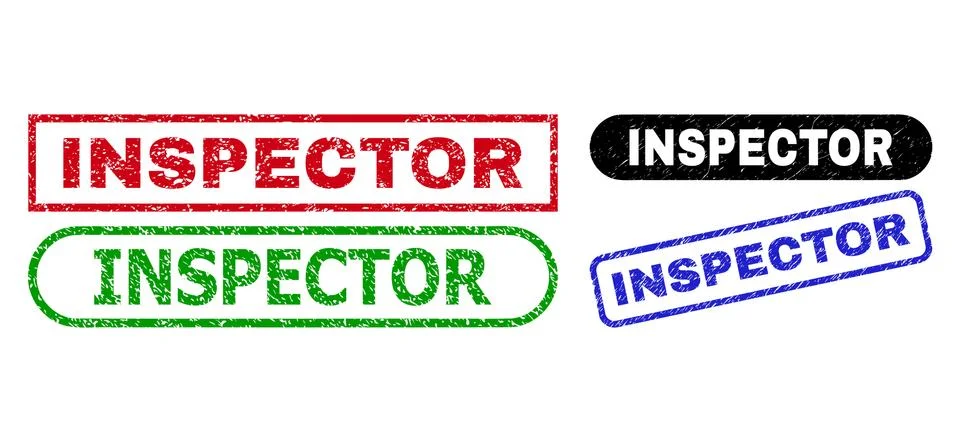 INSPECTOR Rectangle Stamp Seals with Grunged Style Stock Illustration